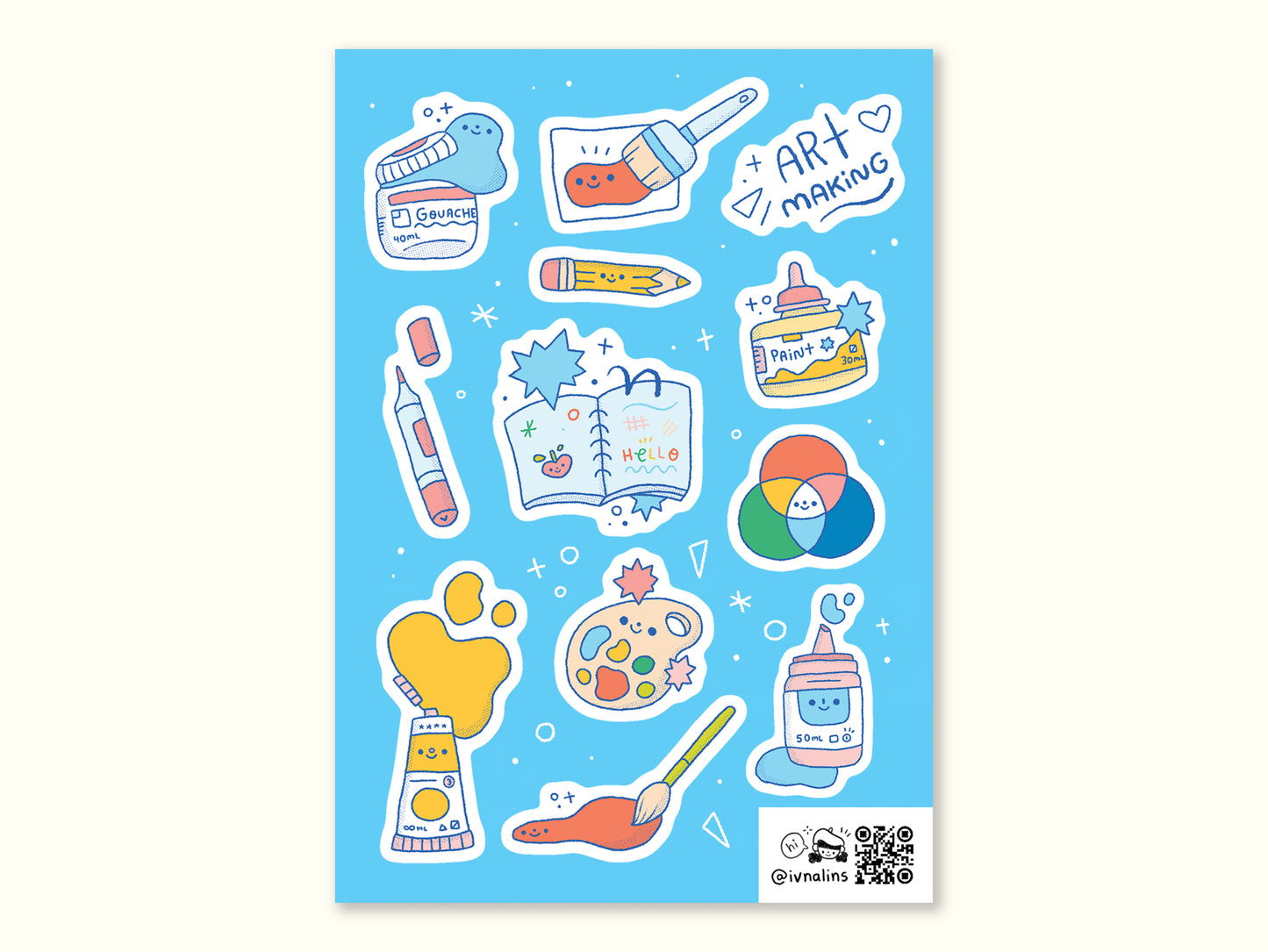 "Art Supplies" Sticker Sheet